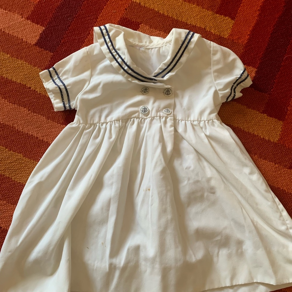 White Sailor Dress with Navy Trim